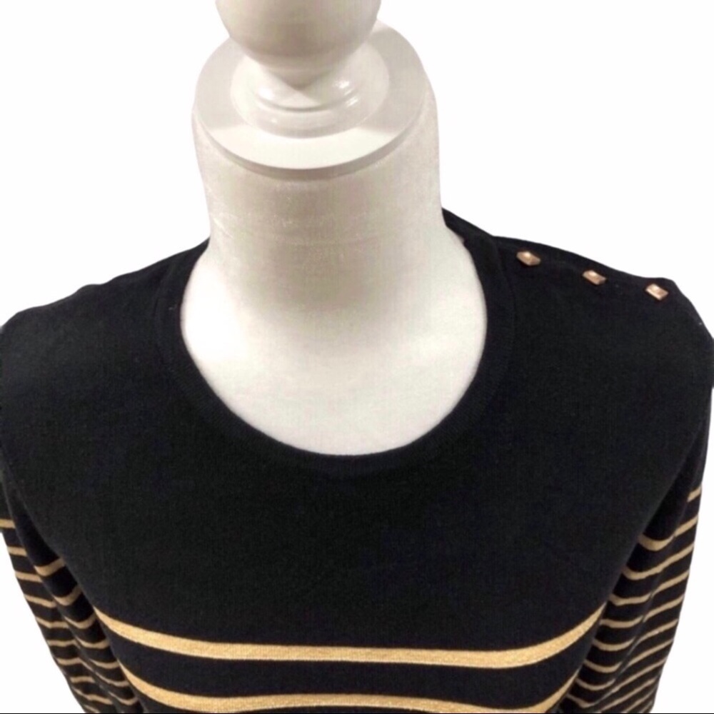 J McLaughlin Metallic Gold Stripe Sweater Black Size Medium Long Sleeve - Picture 2 of 8